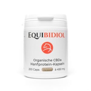 Produktfoto einer Packung Equibidol CBDa Caps mit 200 Kapseln Inhalt