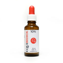 Produktfoto einer 30 ml Flaschen Equibidol 10% mit Pipette und rotem Gummi