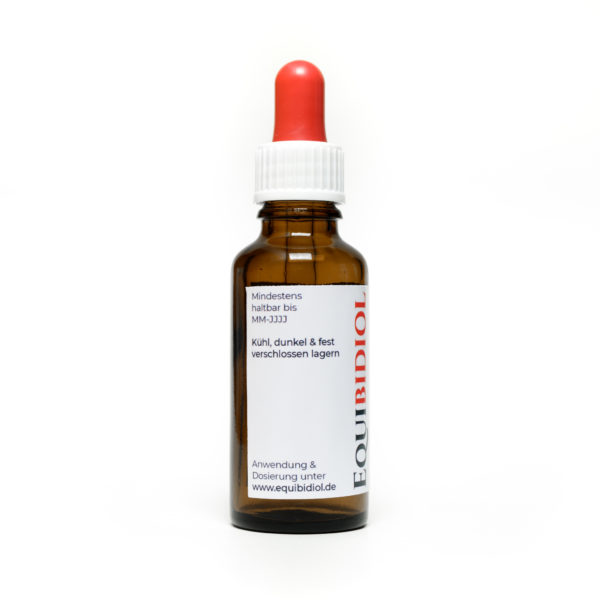 Produktfoto einer 30 ml Flaschen Equibidol Seitenansicht links